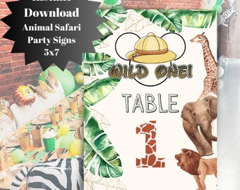 Wild One Safari Mickey Birthday PARTY TABLE SIGNS