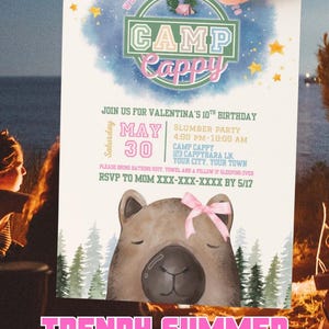 2025 Trendy TWEEN SUMMERCAMP ANIVERSÁRIO Capivara Camp Capy Convite Arquivo Digital