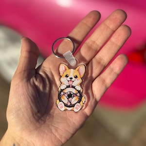 Corgi met stuurwiel JDM sleutelhanger