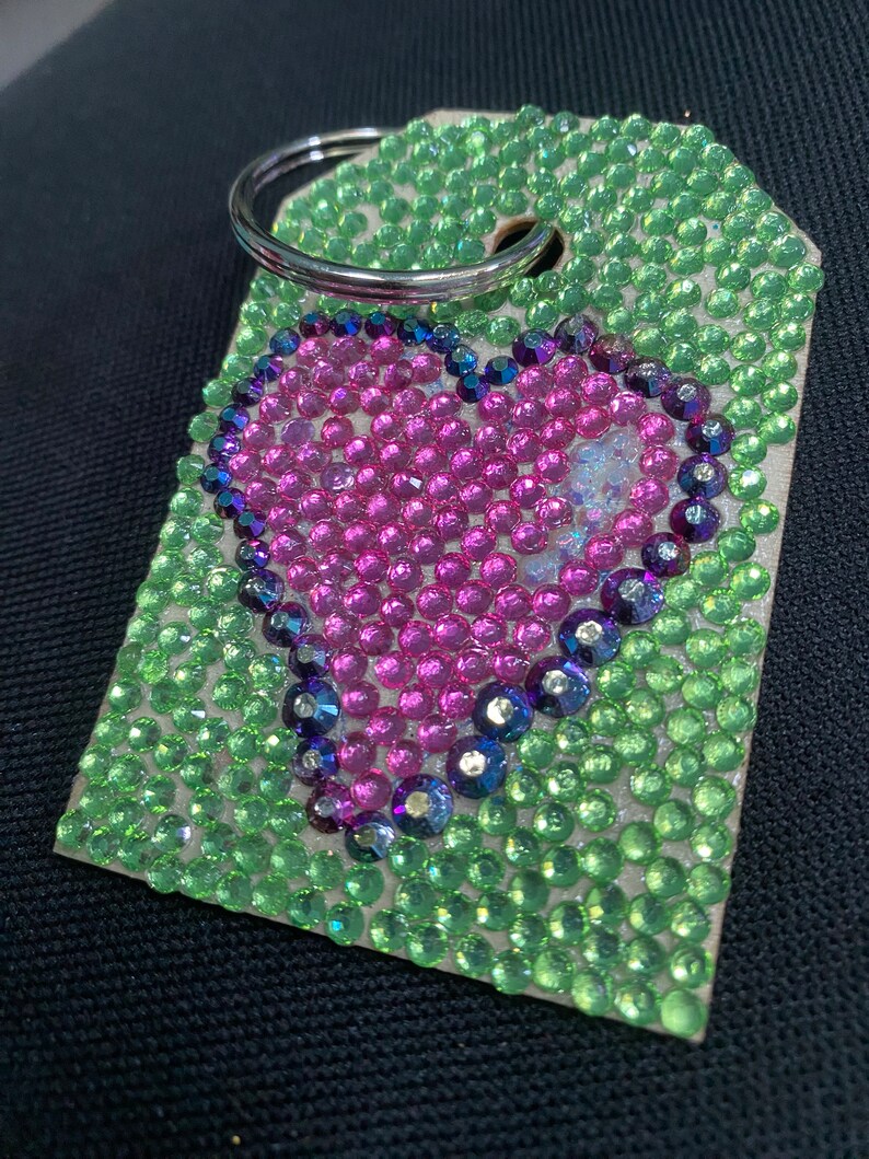 Pink Heart Rhinestone Keychain - Etsy