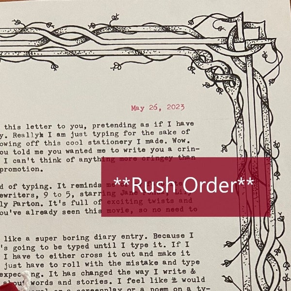 RUSH ORDER Custom One Page Typewritten Letter for Birthdays, Anniversaries, and other Celebrations (Letter-Sized, Choose your Stationery)