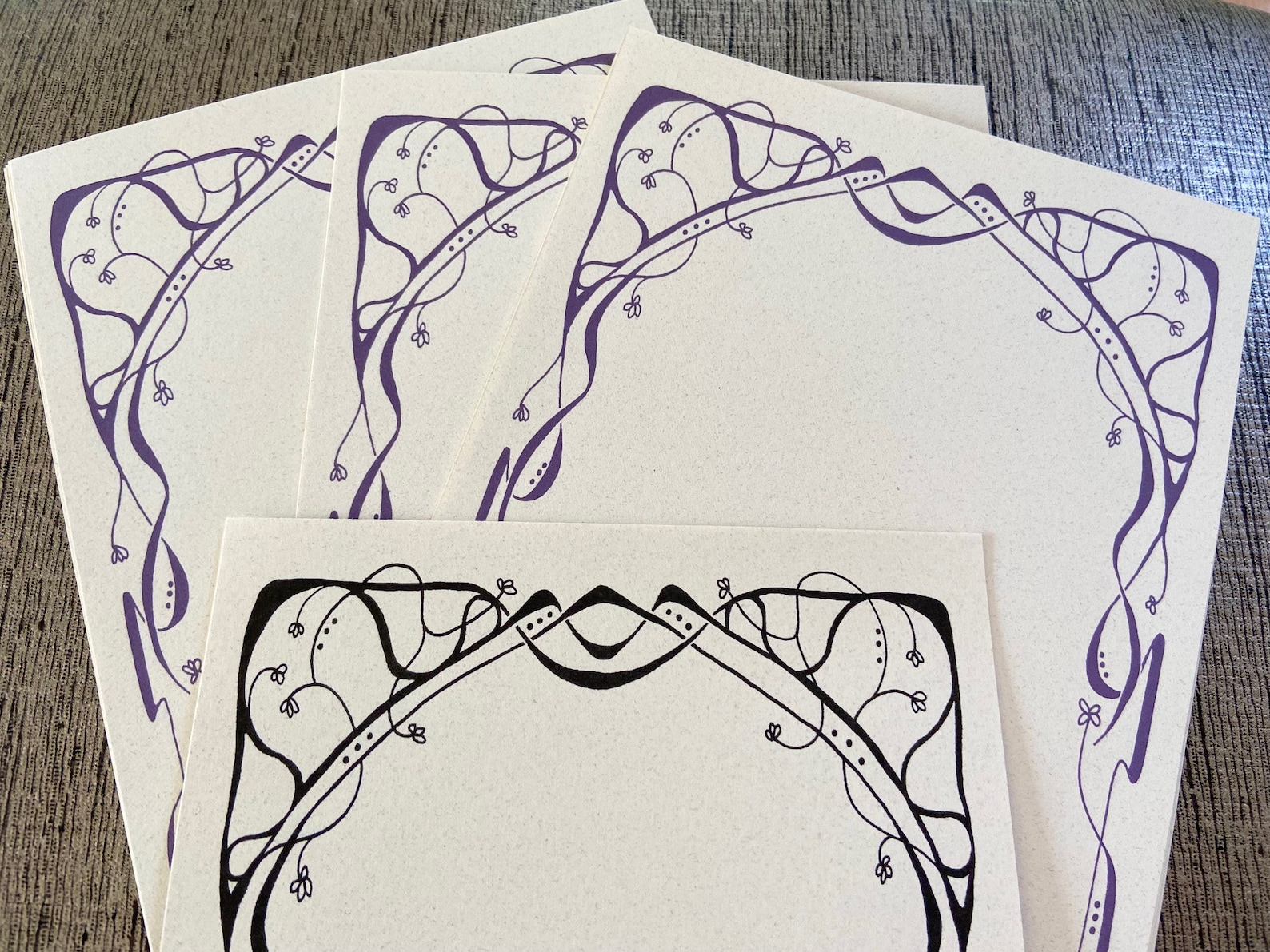 Purple Art Nouveau Arch Writing Paper Small Arch Stationery Set With ...