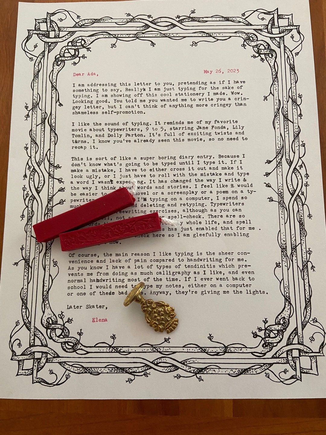 Custom One Page Typewritten Letter for Birthdays, Anniversaries, and