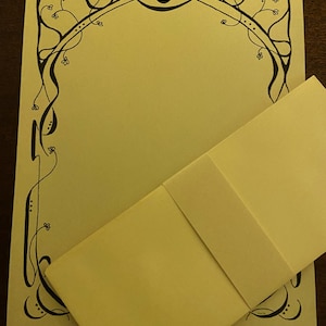 Art Nouveau arch writing paper | Letter-sized stationery set with envelopes Svart