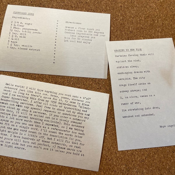 Custom Typewritten Notecard | Poetry, Recipes, Quotes, etc.