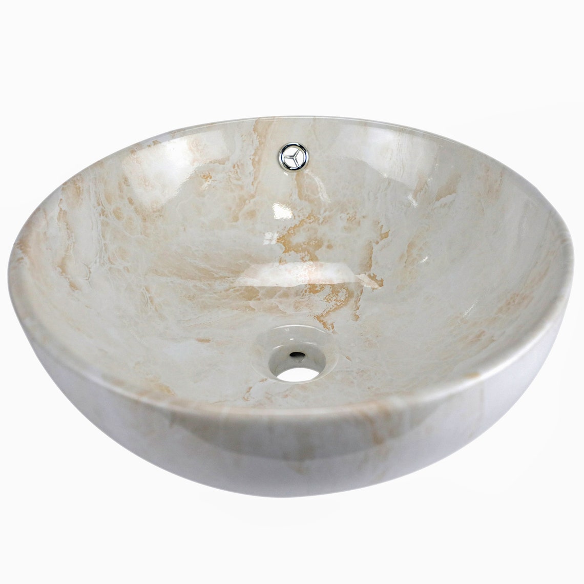 Marblelook Vessel Sink Round Shaped Ceramic Countertop Sink Etsy Israel