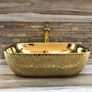 Gold Countertop Sink | Golden Vessel Sink | Golden Washbasin | Thena Ancient Bath Collection | Antique Vanity