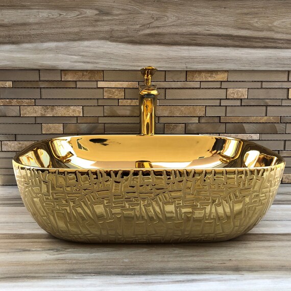Fregadero de encimera de oro Fregadero de recipiente dorado Lavabo dorado Coleccion de bano antiguo Thena Tocador antiguo Etsy Espana