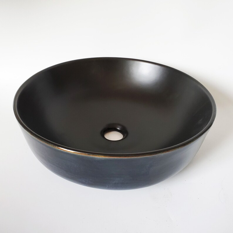 Black Circular Vessel Sink Countertop Round Washbasin Etsy