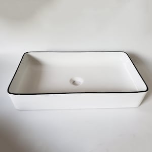 White  Rectangular Vessel Sink  | Ceramic Countertop Sink | Bathroom Vessel Wash Basin Sink