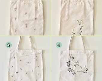 Daisy Embroidered Canvas Tote Bag, Linen Reusable Eco Friendly Grocery Bag, Flower Shoulder Bag with Zipper Inner Pocket, Gift for Her