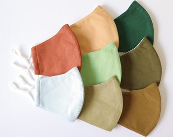 Plain Colour Linen Face Mask, Adjustable Adult Men Women Covering, Breathable Unisex Inner Soft Cotton Fabric, Washable His/Her Mask