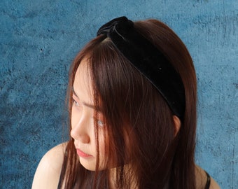 Knotted Black Velvet Headband, Casual Everyday Head Band, Classic Knotted Headband, Velvet Head Piece, Birthday Gift For Her, Minimalist