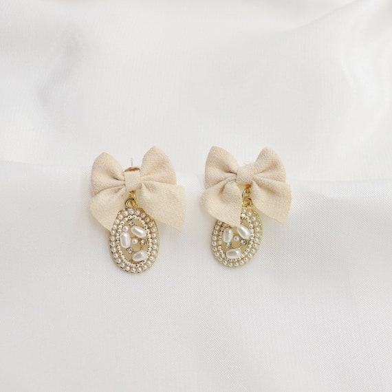 ZSEDP Classic Bow Dangle Earrings Fashion Jewelry for Woman Party Girl's Unusual Accessories Earrings　並行輸入品 : Sttiafay Pearl Bow Dangle Earrings Red Velvet Bow