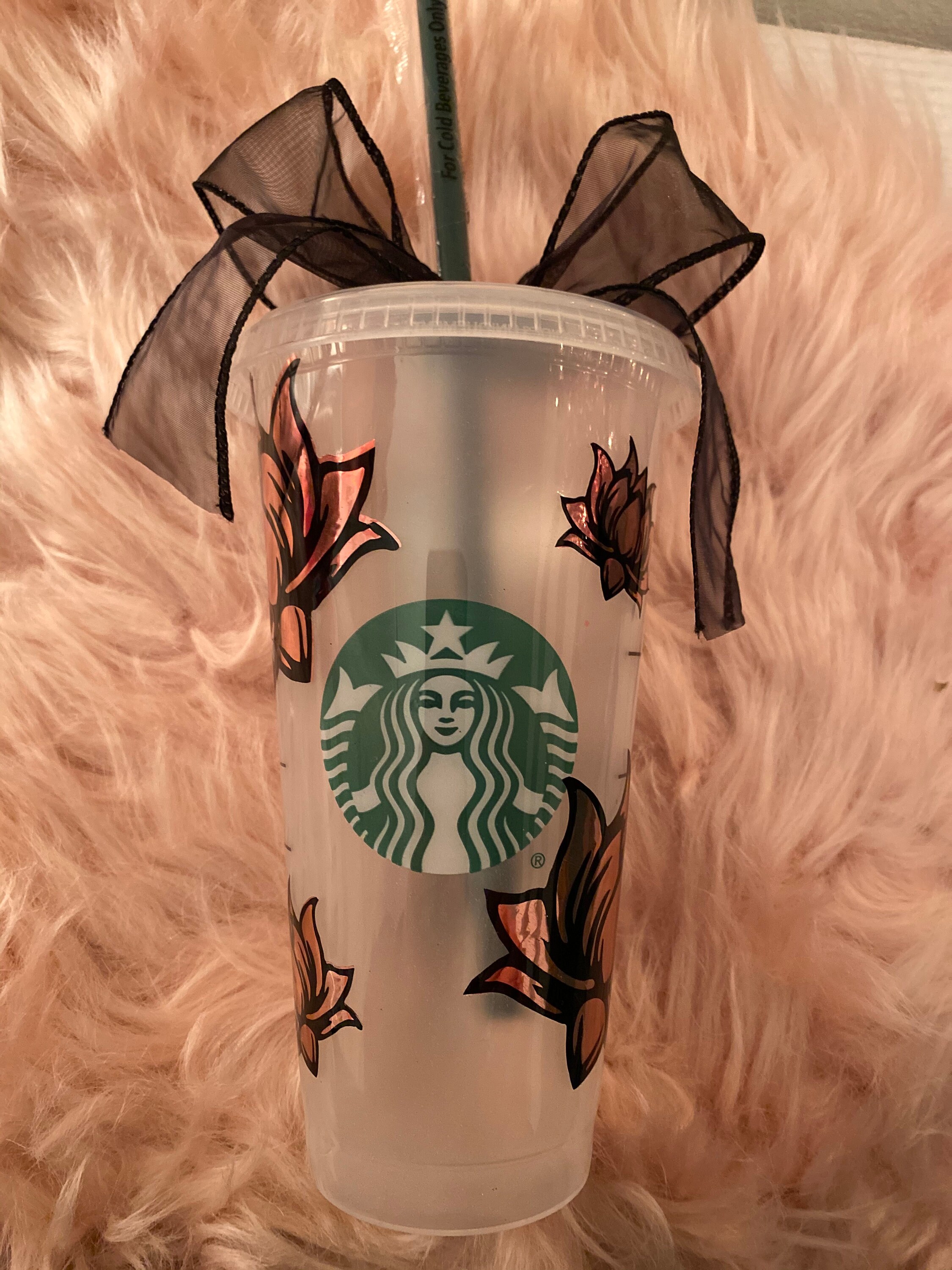 Rose gold lotus flower Starbucks tumbler Etsy