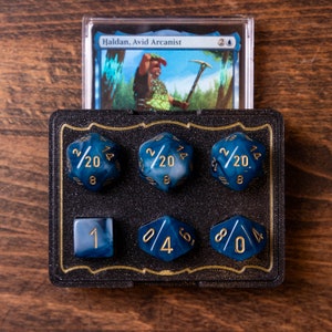 Magic the Gathering - Commander Life Counter Box / Tray for Haldan (Blue/Grey Dice)