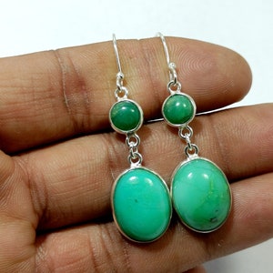 Natural Green Chrysoprase Earring, 925 Sterling Silver Earring, Gemstone Earring, Handmade Silver Earring, Dangle Drop Earring, Gift For Her