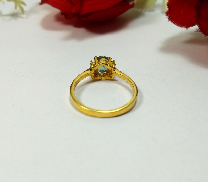 Wedding Ring Gift Valentine Gift Green Tourmaline Ring Natural Green Tourmaline Diamond Ring Rose cut Diamond Ring,925 Sterling Silver