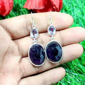 Earrings,Natural Amethyst Earring,925 Sterling Silver Earring, Gemstone Earring, Dangle Drop Earrings, Anniversary Gift, Personalized Gift