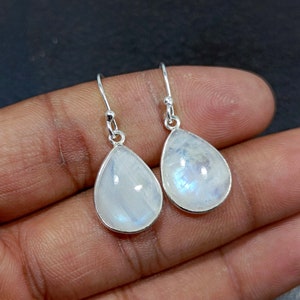 925 Sterling Silver Earrings, Moonstone Earring, Rainbow Moonstone Earring,  Handmade Jewelry, Gemstone Earring, Gift For Her