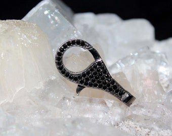 Cierre de langosta espinal negro pavé: cierre de collar hecho a mano en plata de ley 925 (26 x 12 x 0,4 mm)