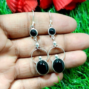Black Onyx Earring, 925 Sterling Silver Earring, Gemstone Earring, Onyx Earring, Dangle Drop Earrings, Gift For Her, Christmas Gift