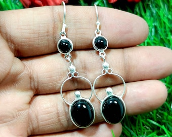 Black Onyx Earring, 925 Sterling Silver Earring, Gemstone Earring, Onyx Earring, Dangle Drop Earrings, Gift For Her, Christmas Gift
