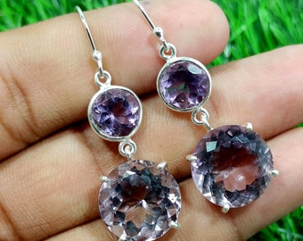 Natural Amethyst Dangle Earrings: 925 Sterling Silver Gemstone