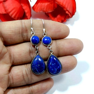 Lapis Lazuli Earrings,925 Sterling Sterling, Natural Lapis Earrings, Handmade Earring, Dangle Drop Earring, Gift For Her, Christmas Gift