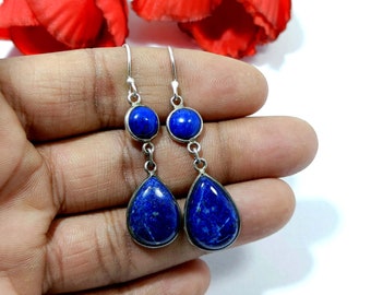 Lapis Lazuli Earrings,925 Sterling Sterling, Natural Lapis Earrings, Handmade Earring, Dangle Drop Earring, Gift For Her, Christmas Gift