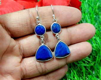 Lapis Lazuli Earrings,925 Sterling Sterling Earring, Faceted Lapis Earrings, Handmade Earring, Dangle Drop Earring, Gift For Her