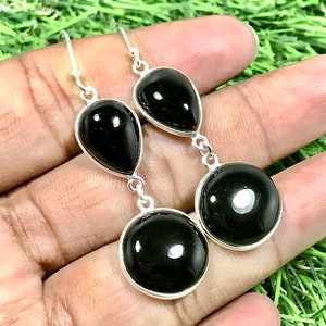 Natural Black Onyx Earring, 925 Sterling Silver Earring, Gemstone Earring, Onyx Earring, Dangle Drop Earrings, Gift For Her, Black Earring