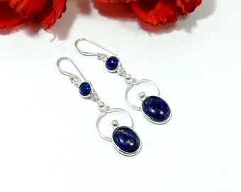 Lapis Lazuli Earrings,925 Sterling Sterling, Natural Lapis Earrings, Handmade Earring, Dangle Drop Earring, Gift For Her, Christmas Gift