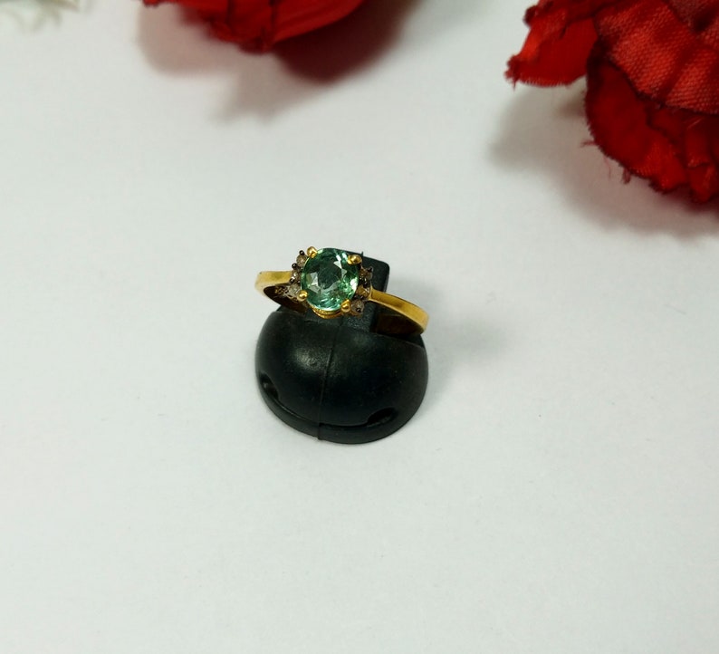 Wedding Ring Gift Valentine Gift Green Tourmaline Ring Natural Green Tourmaline Diamond Ring Rose cut Diamond Ring,925 Sterling Silver