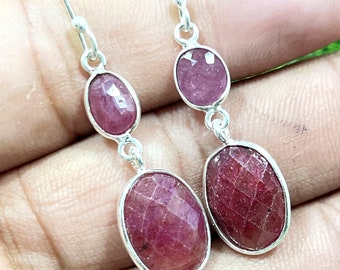 Ruby Earring, 925 Sterling Silver Earring, Gemstone Earring, Dangle Drop Earring, Gift For Her, Ruby Earring, Red Ruby