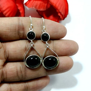 Earring,Black Onyx Earring, 925 Sterling Silver Earring, Gemstone Earring, Onyx Earring, Dangle Drop Earrings, Gift For Her, Christmas Gift