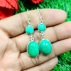 Chrysoprase Earring, Gemstone Earring, Natural Chrysoprase Earring, 925 Sterling Silver, Chrysoprase Jewelry, Gift For Her, Christmas Gift