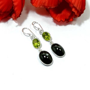Black Star and Peridot Earring, Gemstone Earring, 925 Sterling Silver Earring, Peridot Earring, Dangle Drop Earrings, Gift For Her