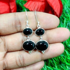 Black Onyx Earring, 925 Sterling Silver Earring, Gemstone Earring, Onyx Earring, Dangle Drop Earrings, Gift For Her, Christmas Gift