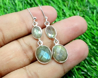 Natural Labradorite Earring, 925 Sterling Silver, Gemstone Earring, Faceted Labradorite Earring, Handmade Earring, Anniversary Gift