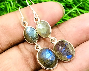 Labradorite Earring,925 Sterling Silver Earring, Gemstone Earring, Faceted Labradorite Earring, Dangle Drop Earring, Handmade Earring