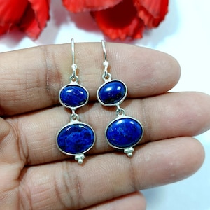 Lapis Lazuli Earrings,925 Sterling Sterling, Natural Lapis Earrings, Handmade Earring, Dangle Drop Earring, Gift For Her, Christmas Gift