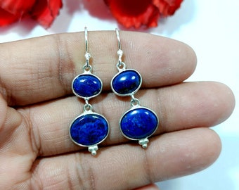 Lapis Lazuli Earrings,925 Sterling Sterling, Natural Lapis Earrings, Handmade Earring, Dangle Drop Earring, Gift For Her, Christmas Gift