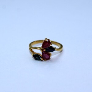 Ruby and Blue Sapphire Silver Ring, Two Precious Stone Ring, 925 Sterling Silver, Engagement Ring, Ruby Sapphire Silver Ring, Christmas Gift