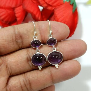 Natural Amethyst Earrings, 925 Sterling Silver, Gemstone Earring, Dangle Drop Earring, Gift For Her, Handmade Earring, Christmas Gift