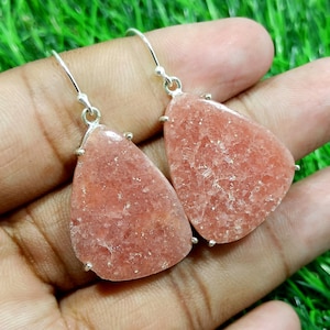 Natural Rhodochrosite Earring, Gemstone Earring, Handmade Earring,925 Sterling Silver, Silver Earring, Boho Earrings, Dangle Earring