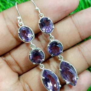 Natural Amethyst Earring,925 Sterling Silver Earring, Gemstone Earring, Dangle Drop Earrings, Anniversary Gift, Personalized Gift