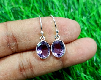 Natural Amethyst Earring, 925 Sterling Silver Earring, Gemstone Earring, Amethyst Silver Earrings, Anniversary Gift