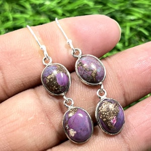Purple Mohave Turquoise Earring, 925 Sterling Silver Earring, Turquoise Earring, Dainty Statement Earring, Dangle Drop Earring, Gift For Her