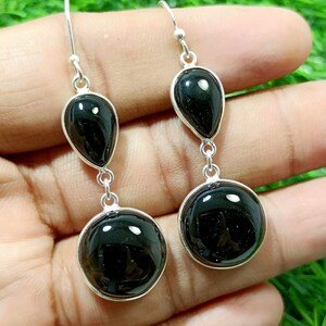 Natural Black Onyx Earring, 925 Sterling Silver Earring, Gemstone Earring, Onyx Earring, Dangle Drop Earrings, Gift For Her, Black Earring